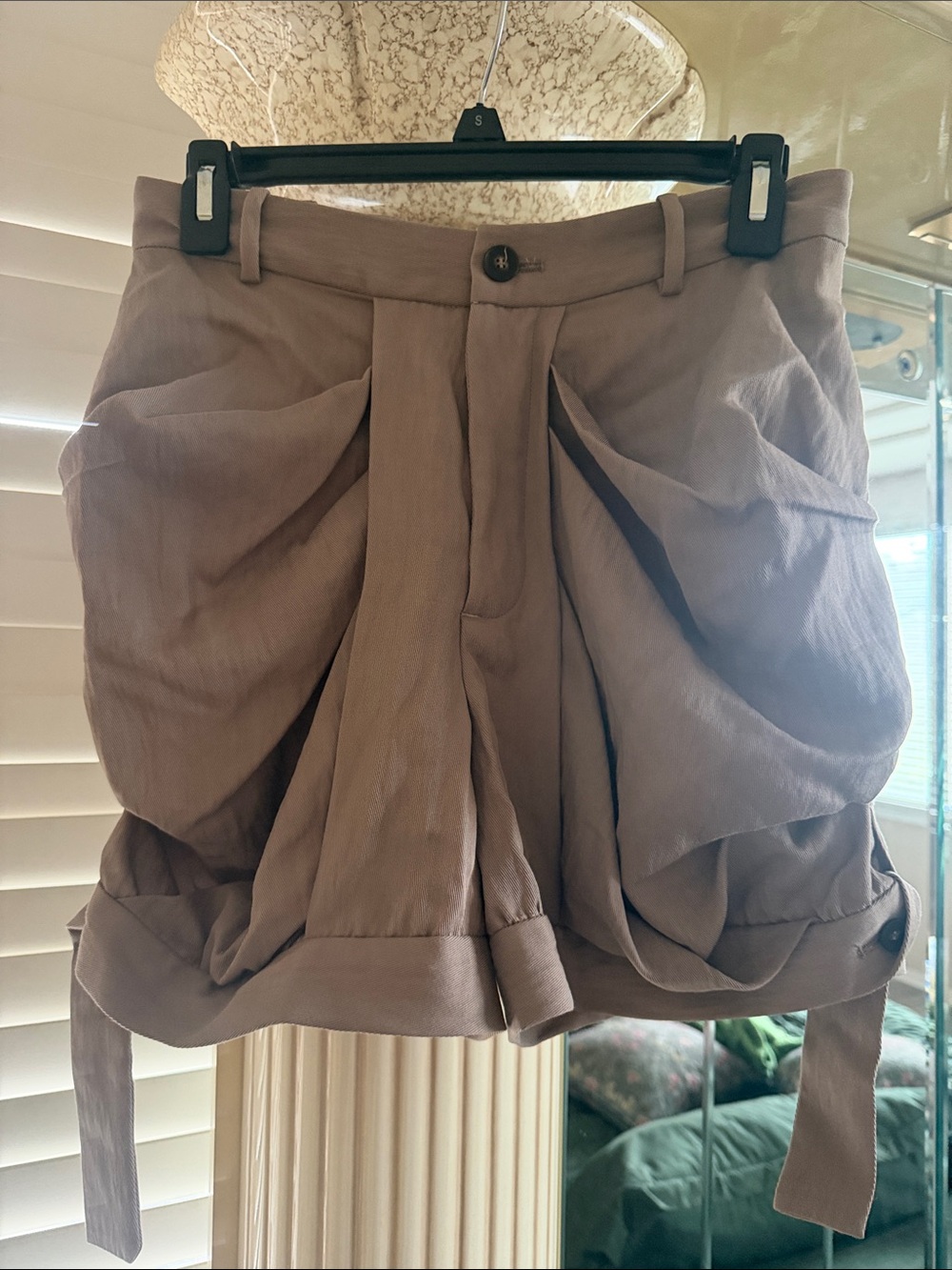 Zara Draped High-Waist Shorts in Taupe